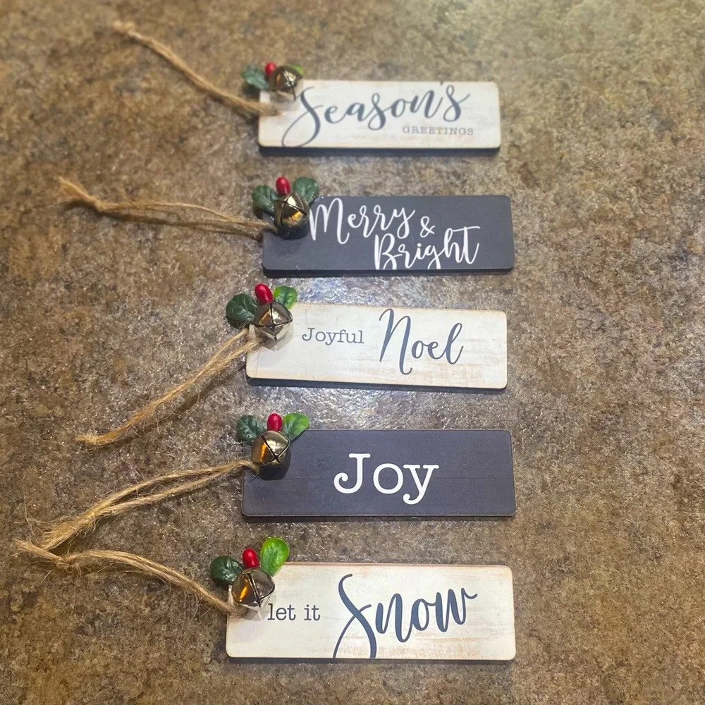 Christmas Ornaments Rustic Farmhouse Set of 5 Country Cottage Black Cream